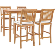 5 Piece Teak Wood Castle 55" Rectangular Small Bistro Bar Set including 4 Barstools