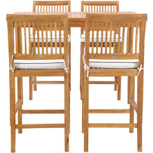 5 Piece Teak Wood Castle 55" Rectangular Small Bistro Bar Set including 4 Barstools