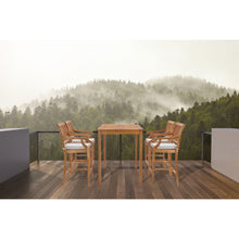 5 Piece Teak Wood Castle 55" Rectangular Small Bistro Bar Set including 4 Barstools with Arms