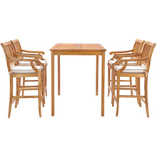 5 Piece Teak Wood Castle 55" Rectangular Small Bistro Bar Set including 4 Barstools with Arms