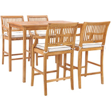 5 Piece Teak Wood Castle 55" Rectangular Small Bistro Bar Set including 4 Barstools with Arms