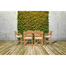 7 Piece Teak Wood Castle 63" Rectangular Medium Bistro Bar Set including 6 Barstools with Arms