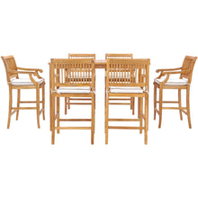 7 Piece Teak Wood Castle 63" Rectangular Medium Bistro Bar Set including 6 Barstools with Arms