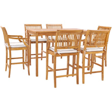 7 Piece Teak Wood Castle 63" Rectangular Medium Bistro Bar Set including 6 Barstools with Arms