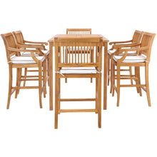7 Piece Teak Wood Castle 63" Rectangular Medium Bistro Bar Set including 6 Barstools with Arms