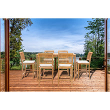 7 Piece Teak Wood Castle 63" Rectangular Medium Bistro Bar Set including 6 Barstools