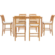 7 Piece Teak Wood Castle 63" Rectangular Medium Bistro Bar Set including 6 Barstools