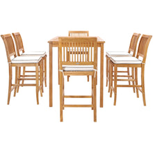 7 Piece Teak Wood Castle 63" Rectangular Medium Bistro Bar Set including 6 Barstools