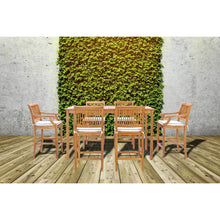7 Piece Teak Wood Castle 71" Rectangular Large Bistro Bar Set including 2 Barstools with Arms and 4 Barstools