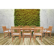 9 Piece Teak Wood Castle Patio Dining Set with Oval Extension Table, 6 Side Chairs and 2 Arm Chairs