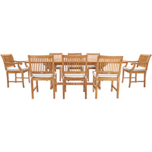 9 Piece Teak Wood Castle Patio Dining Set with Oval Extension Table, 6 Side Chairs and 2 Arm Chairs
