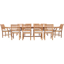 11 Piece Teak Wood Castle Patio Dining Set with Rectangular Double Extension Table, 8 Side Chairs and 2 Arm Chairs