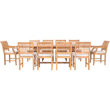 11 Piece Teak Wood Castle Patio Dining Set with Oval Double Extension Table, 8 Side Chairs and 2 Arm Chairs