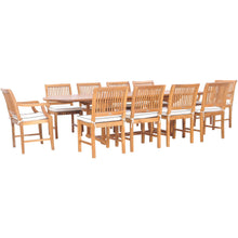 11 Piece Teak Wood Castle Patio Dining Set with Oval Double Extension Table, 8 Side Chairs and 2 Arm Chairs