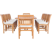 11 Piece Teak Wood Castle Patio Dining Set with Oval Double Extension Table, 8 Side Chairs and 2 Arm Chairs