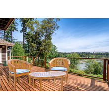 3 Piece Teak Wood Peanut Patio Lounge Set, 2 Chairs & Coffee Table