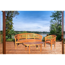 3 Piece Teak Wood Peanut Patio Lounge Set, Triple Bench, Chair & Coffee Table