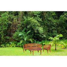 3 Piece Teak Wood Peanut Patio Lounge Set, Triple Bench, Chair & Coffee Table