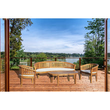 4 Piece Teak Wood Peanut Patio Lounge Set, Triple Bench, 2 Chairs & Coffee Table