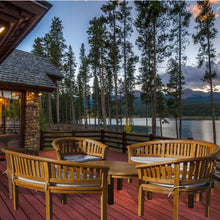 5 Piece Teak Wood Peanut Patio Lounge Set, Double Bench, Triple Bench, 2 Chairs & Coffee Table