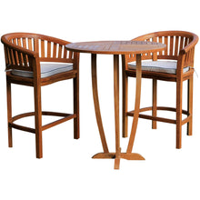 3 Piece Teak Wood Peanut Patio Bar Set, 2 Bar Chairs and 35" Round Miami Bar Table