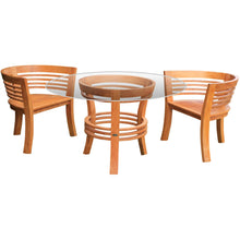 3 Piece Teak Wood Half Moon Patio Dining Set, 2 Chairs and 47" Round Table