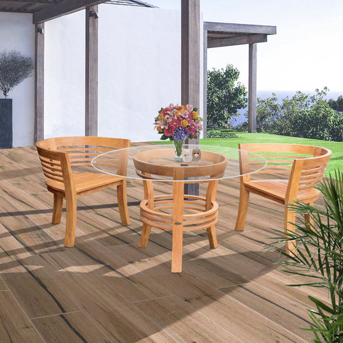 3 Piece Teak Wood Half Moon Patio Dining Set, 2 Chairs and 47