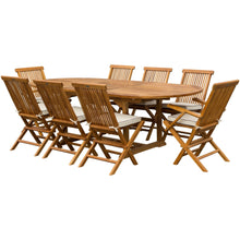 9 Piece Teak Wood Miami Patio Dining Set with Oval Extension Table, 2 Folding Arm Chairs and 6 Folding Side Chairs