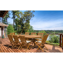 9 Piece Teak Wood Miami Patio Dining Set with Oval Extension Table, 2 Folding Arm Chairs and 6 Folding Side Chairs