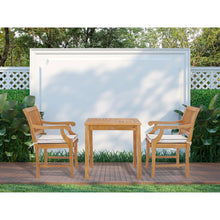 3 Piece Teak Wood Florence Intimate Bistro Dining Set with 27" Square Table and 2 Arm Chairs