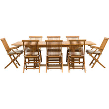 9 Piece Teak Wood Miami Patio Dining Set with Rectangular Extension Table, 2 Folding Arm Chairs and 6 Folding Side Chairs