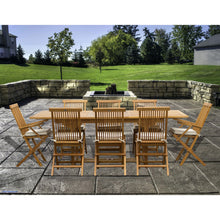 9 Piece Teak Wood Miami Patio Dining Set with Rectangular Extension Table, 2 Folding Arm Chairs and 6 Folding Side Chairs