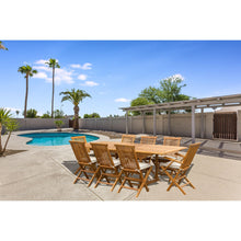 9 Piece Teak Wood Miami Patio Dining Set with Rectangular Extension Table, 2 Folding Arm Chairs and 6 Folding Side Chairs