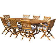 9 Piece Teak Wood Santa Barbara Patio Dining Set with Oval Extension Table, 2 Folding Arm Chairs and 6 Folding Side Chairs