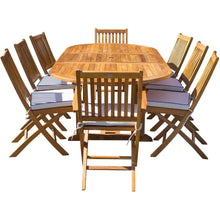 9 Piece Teak Wood Santa Barbara Patio Dining Set with Oval Extension Table, 2 Folding Arm Chairs and 6 Folding Side Chairs