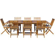 9 Piece Teak Wood Santa Barbara Patio Dining Set with Rectangular Extension Table, 2 Folding Arm Chairs and 6 Folding Side Chairs
