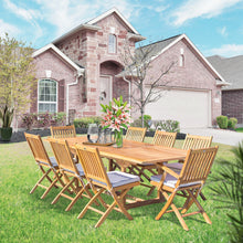 9 Piece Teak Wood Santa Barbara Patio Dining Set with Rectangular Extension Table, 2 Folding Arm Chairs and 6 Folding Side Chairs