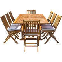 9 Piece Teak Wood Santa Barbara Patio Dining Set with Rectangular Extension Table, 2 Folding Arm Chairs and 6 Folding Side Chairs