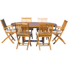 7 Piece Teak Wood Santa Barbara Patio Dining Set with Round to Oval Extension Table, 2 Arm Chairs and 4 Side Chairs with Cushions