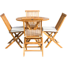 5 Piece Teak Wood California Dining Set with 47" Round Folding Table and 4 Folding Side Chairs