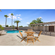 5 Piece Teak Wood California Dining Set with 47" Round Folding Table and 4 Folding Side Chairs