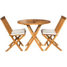 3 Piece Teak Wood California Patio Dining Set, 36" Round Folding Table with 2 Folding Side Chairs