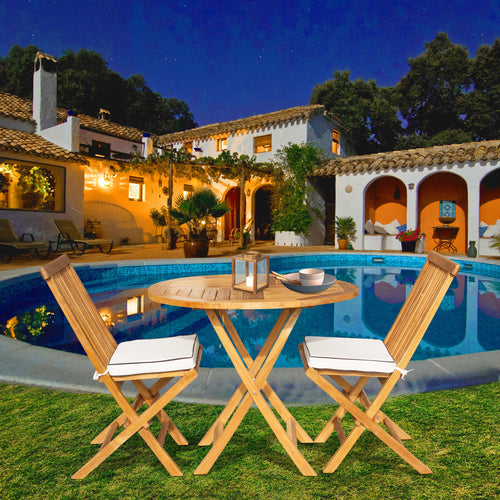 3 Piece Teak Wood California Patio Dining Set, 36