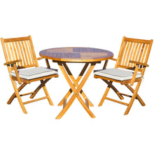3 Piece Teak Wood Santa Barbara Patio Dining Set, 36" Round Folding Table with 2 Folding Arm Chairs