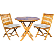 3 Piece Teak Wood Santa Barbara Patio Dining Set, 36" Round Folding Table with 2 Folding Side Chairs