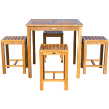 5 Piece Teak Wood Seville Medium Counter Height Patio Bistro Set, 4 Counters Stools and 35" Square Table