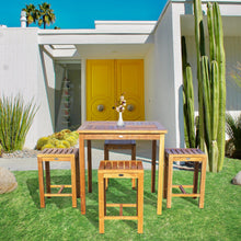 5 Piece Teak Wood Seville Medium Counter Height Patio Bistro Set, 4 Counters Stools and 35" Square Table