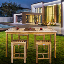 5 Piece Teak Wood Antigua Patio Counter Height Bistro Set with 63" Rectangular Table and 4 Stools