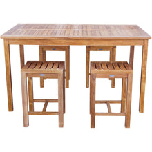 5 Piece Teak Wood Antigua Patio Counter Height Bistro Set with 63" Rectangular Table and 4 Stools