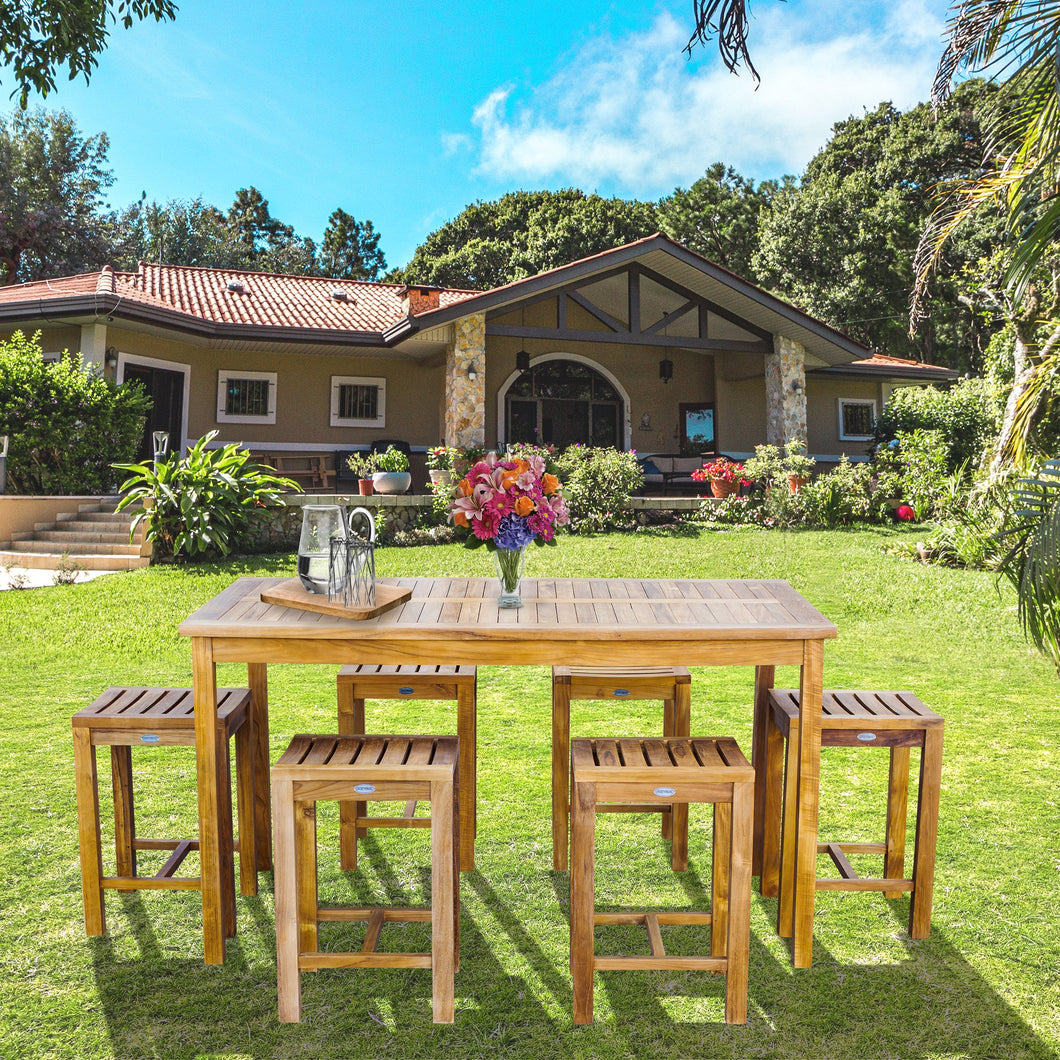 7 Piece Teak Wood Antigua Patio Counter Height Bistro Set with 63